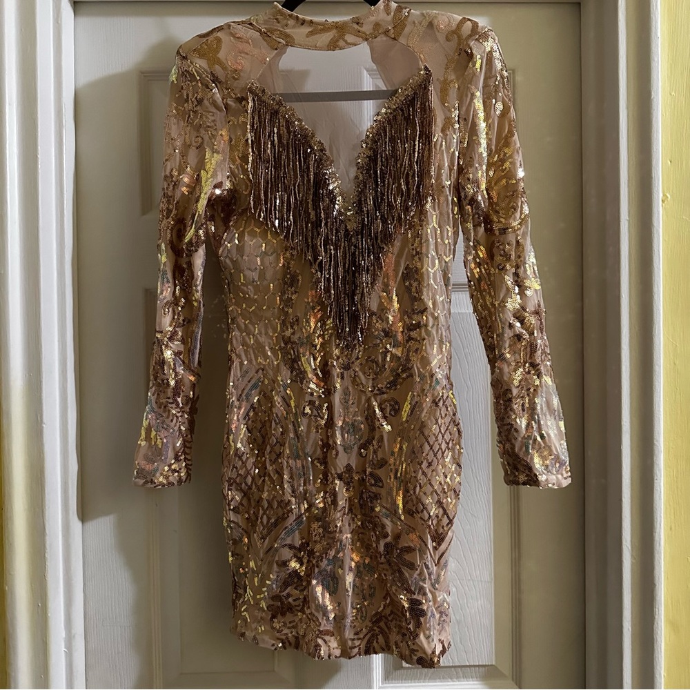 Gold sequin mini dress